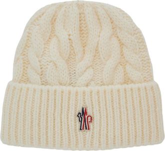 Moncler White Cable Knit Beanie Cap