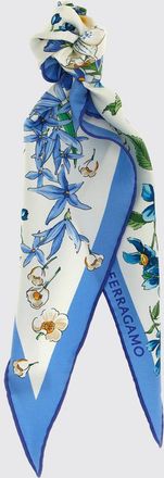 Ferragamo Foulard a rombo in pura seta con stampa floreale e orlo asimmetrico