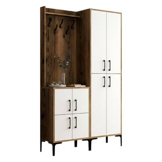 Dmora Muebles De Entrada Dgottard, Entrada Para Perchas, Composici&oacute;n Para Atrio, Consola De Almacenamiento Multifunci&oacute;n, 120x35h200 Cm, Nogal Y Blanco - Dmo