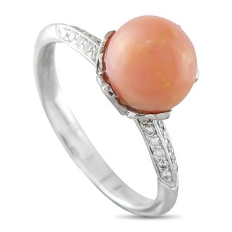 Luxury Bazaar 18K White Gold 0.10ct Diamond and Conch Pearl Ring MF01-060326
