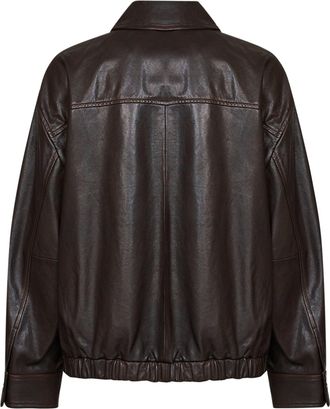 Max Mara Womens Bomber Jacket Nappa Leather Brown