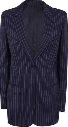 Tom Ford Giacca Western Monopetto in Lana Cordata a Gessetti - - Jackets - Donna - Blu - M