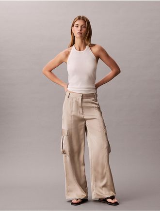 Calvin Klein Jeans Calvin Klein Womens Satin Cargo Pants - Brown - 14