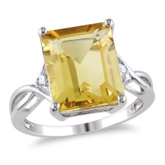 Amour 6 5/8 CT TGW Emerald Cut Citrine and White Topaz Ring In Sterling Silver