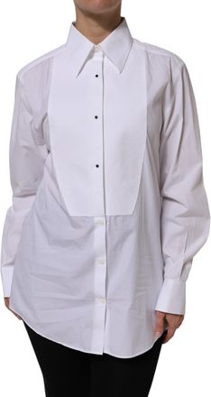 Dolce & Gabbana White Cotton Long Sleeves Collared Top Womens Shirt (Pre-Owned)