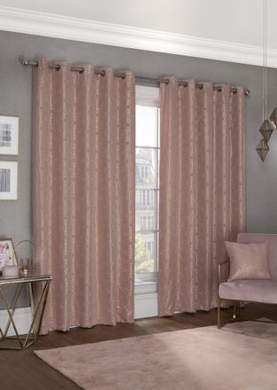 TJ Hughes Hartford - Woven Thermal Blackout Eyelet Curtains in Blush Pink - TJ Hughes Black