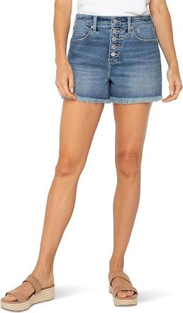 Liverpool L.A. Christine High Rise A-line Short With Exposed Button Fray Hem Womens Shorts Belford : 14 3.5, Cotton/Denim/Polyester