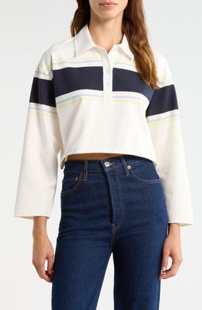 Re/Done Stripe Cotton Crop Rugby Polo in Off White Stripe at Nordstrom, Size Xx-Large