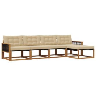 vidaXL Conjunto De Sof&aacute;s De Exterior Con Coj&iacute;n 5 Pcs Natural Y Beige Vidaxl