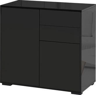HOMCOM Side Cabinet with 2 Door Cabinet and 2 Drawer for Home Office Black | TJ Hughes