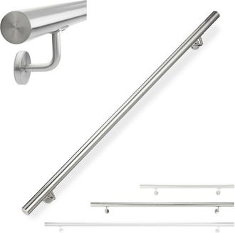 Relaxdays Relaxdays - Pasamanos, Barandilla Manos, Barra Acero 304, Interior Y Exterior, 42&oslash;mm, Con Soporte, 150 Cm Largo, Plateado