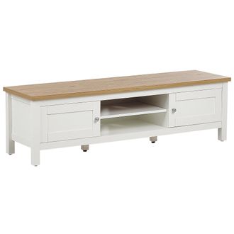 Beliani Mueble Para Tv De Hasta 65 Pulgadas De Estilo Moderno 140 Cm Blanco Y Madera Clara Atoca