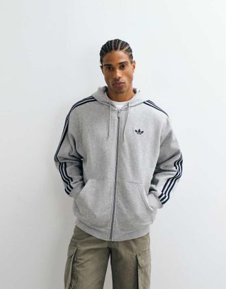 adidas Originals felpa con cappuccio ampia con zip intera grigia-Grigio