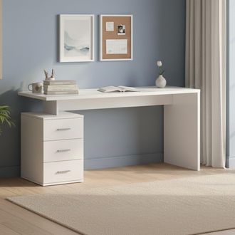 Dmora Escritorio Siro, Escritorio Lineal, Escritorio De Oficina Multiusos, Escritorio Multiposici&oacute;n Que Ahorra Espacio, 160x60h75 Cm, Blanco, Con Embalaje R