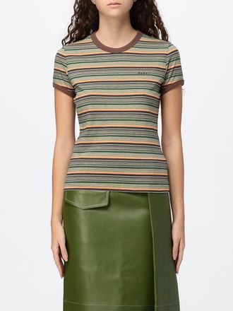 Marni Striped Slim Fit Cotton Knit T-Shirt with Contrast Logo