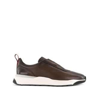 Santoni Brown Perforated Cedar Sneakers