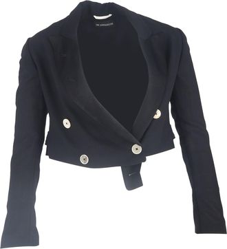 Ann Demeulemeester Cropped Double-Breasted Jacket in Black Wool