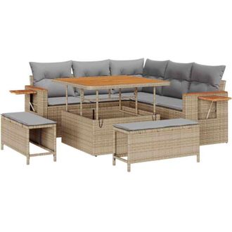 vidaXL Garden Sofa Set 9 pcs Beige and Light Grey Poly Rattan vidaXL