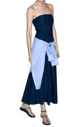 Mango Strapless Denim Midi Dress in Open Blue at Nordstrom, Size 10