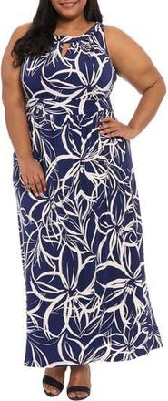 London Times Jersey Maxi Dress in Navy White at Nordstrom Rack, Size 22W
