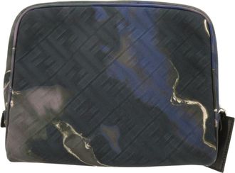 Fendi Black Navy Fabric Leather Shoulder Bag (Pre-Owned)