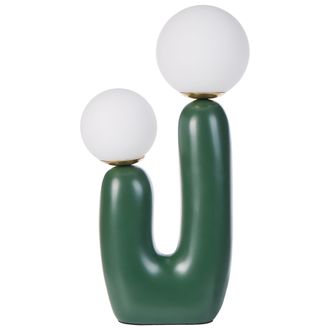 Beliani L&aacute;mpara De Mesa Decorativa Estilo Retro 2 Pantallas Esf&eacute;ricas Base En Forma De U Verde Tulun