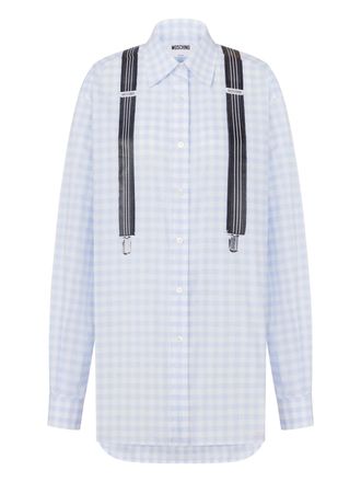 Moschino Light Blue Gingham Check Cotton Long-Sleeved Shirt