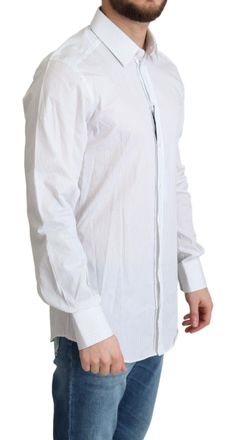 Dolce & Gabbana Mens White Stripes Cotton Formal Dress Shirt