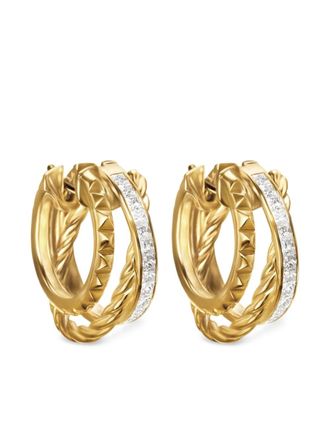 David Yurman 18kt yellow gold Crossover Multi Row diamond hoop earrings (18mm)
