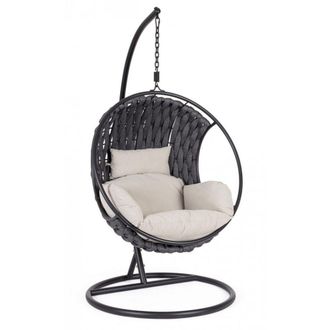 Konte Design Sill&oacute;n colgante de acero negro y tejido de cuerda negro &oslash; 105 cm