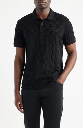 BOSS Porsche Spirit 70 Logo Jacquard Polo in Black at Nordstrom, Size Xx-Large