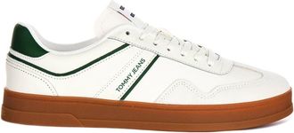 Tommy Jeans Greenwich Leren Sneakers Wit Groen Mannen - Heren - Sneakers - Wit - 43 EU - Leer - Schoenen