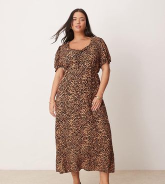 Nobody's Child Prarie midi tea dress in leopard print-Multi