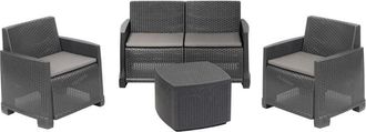 Trade Shop Trade Shop - Conjunto De Como Como Set Efecto Trenzado De Rat&aacute;n Con Sillones De Sof&aacute; - Antracitas