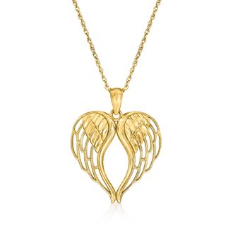 Ross-Simons 14kt Yellow Gold Angel Wings Heart Pendant Necklace