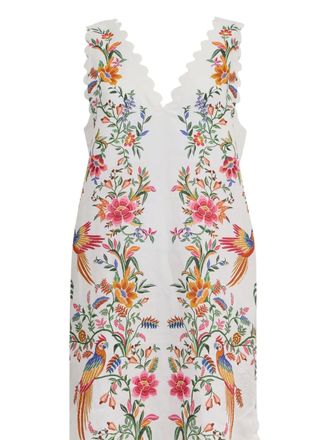 Farm Rio Delicate Forest scalloped-hem bird-print maxi dress - White