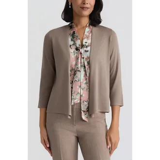 Kasper Crop A-Line Cardigan in Taupe at Nordstrom, Size X-Large
