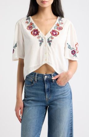 Cleobella Brett Crop Embroidered Cotton Top in Ivory at Nordstrom, Size X-Small