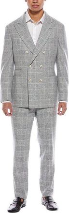 Brunello Cucinelli Gray Double-Breasted Checkered Suit, Brand Size 46 (US Size 36)