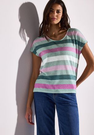 Street One Shirttop STREET ONE, Damen, Gr. 36, gr&uuml;n (soft jade gr&uuml;n), Jersey, Obermaterial: 80% Polyester, 20% Viskose, gestreift, regular fit taillenbedeckt, Ru