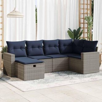 vidaXL Set De Muebles De Jard&iacute;n 6 Pzas Y Cojines Rat&aacute;n Sint&eacute;tico Gris Vidaxl