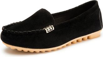 Generic Womens Casual Cushioning Orthopedic Shoes,Womens Comfortable Lightweight Suede Loafers (Black,6)