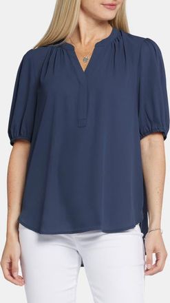 NYDJ Puff Sleeve Popover Top in Oxford Navy at Nordstrom, Size Xx-Small