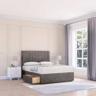 Sloomy Kansas Divan Bed Base No Drawers & 26 Struts Headboard in Grey | Size: King