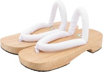 SOLUSTRE Japanese Style Wooden Clogs Womens Summer Slippers Flat Non-Skid Rubber Sole Sandals with Round Toe Suitable for Size 39-40 Footwear