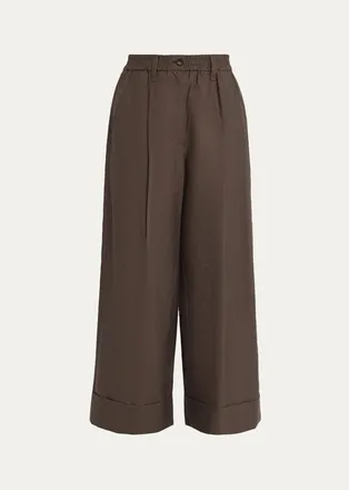 Brunello Cucinelli Elastic-Waist Wide-Leg Ankle Pants