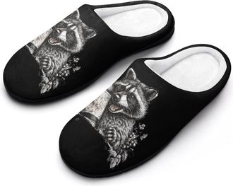 Generic Raccoon Wine Bottle Slippers Men Winter Warm Cotton Anti-Slip Indoor Slip-Ons House Shoes