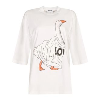 Moschino T-Shirts, female, White, Size: XS Cotton Jersey T-Shirt Goose