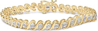 House of Brilliance 14K Yellow Gold Plated.925 Sterling Silver 1/2 Cttw Round Miracle-Set Diamond S-Curve Tennis Bracelet