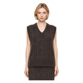 Kocca Vest met kabels - Dames - V-hals truien - Bruin - XL - Wol - Truien & Vesten